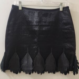 Oscar Carvallo Paris Elegant‎ Black Feathered Skirt, Size 40.